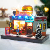 Cartoon Hamburger Shop Luminous Snow House Decoration Landscape Villa House Crafts