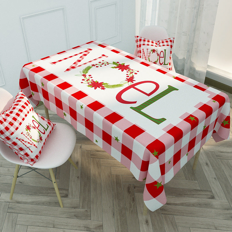 Nordic Red Christmas  Waterproof Cotton And Linen Coffee Table Tablecloth