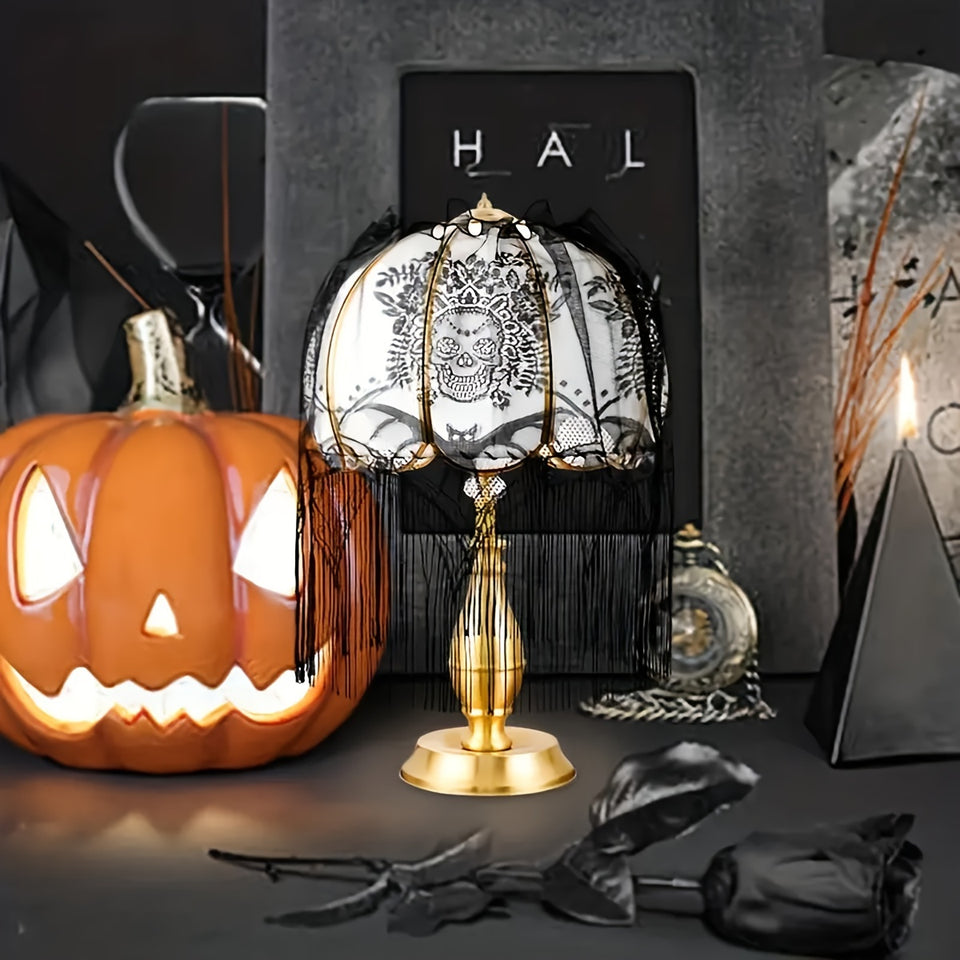 1pc, New Halloween Lace Decoration American Party Coffee Curtain Lampshade Bat Skull