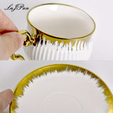 Middle East Style Ceramic Coffee Mug and Saucer Sets for Afternoon Coffee Time in Golden Design Set of 6, 3.38oz