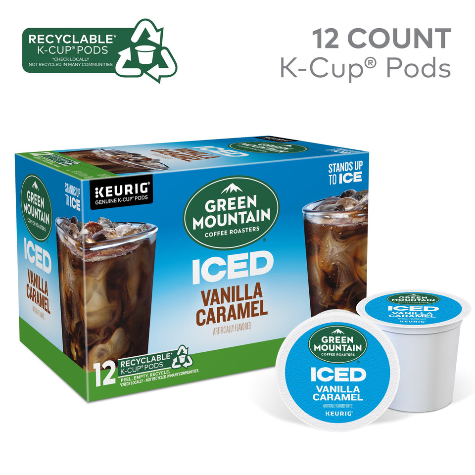, ICED Vanilla Caramel Flavored Iced K-Cup Coffee Pods, 12 Count