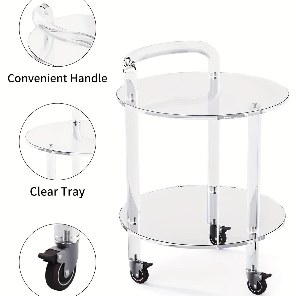 Chic Acrylic Rolling Side Table - Portable Coffee & Bar Cart for Home, Office, and Parties