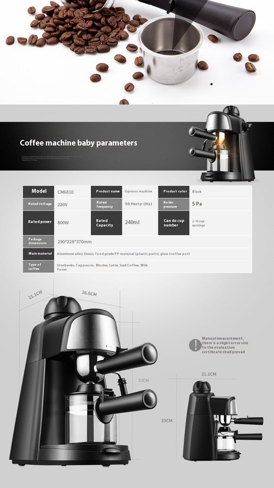 Coffee Machine Household Steam Frothed Milk Small Mini Semi-automatic