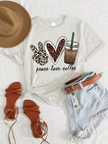 Peace Love Coffee Print, Girls Comfy T-shirt & Shorts Set, Casual Lightweight And Trendy Clothing For Summer
