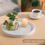 Rustic Farmhouse White Wooden Tray with Unique House Pattern - 12" Round Decorative Serving Tray for Coffee Table, Perfect for Home Decor, Parties & Gifts