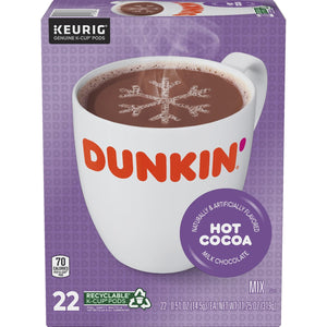 Dunkin Donuts Hot Cocoa K Cup Pack of 22 Single Serve Milk Chocolate Pods