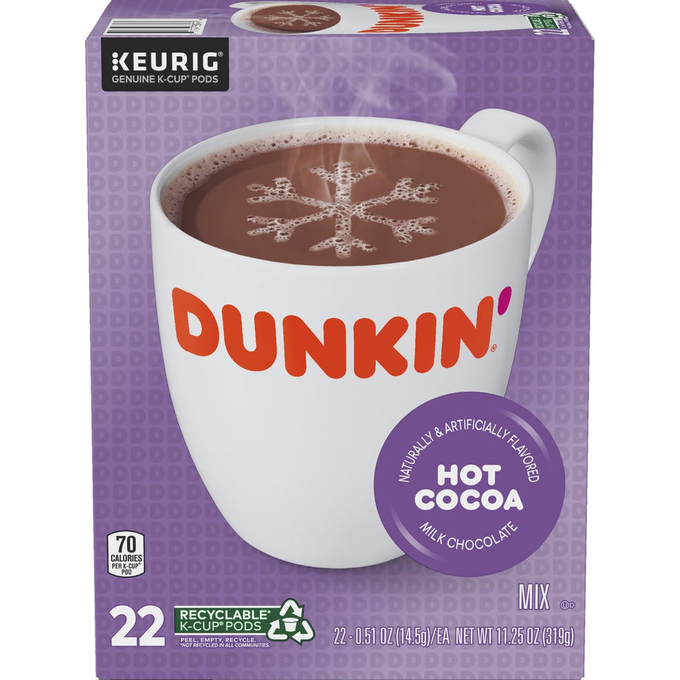 Dunkin Donuts Hot Cocoa K Cup Pack of 22 Single Serve Milk Chocolate Pods