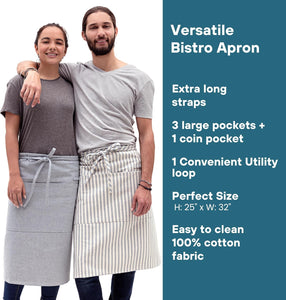 Bistro Half Apron for Men & Women | Half Aprons for Women with Pockets | Delantales Para Meseros | Waitress Aprons | Server Apron with Pocket
