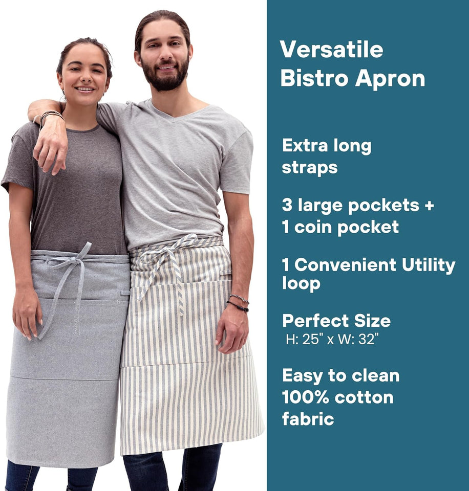 Bistro Half Apron for Men & Women | Half Aprons for Women with Pockets | Delantales Para Meseros | Waitress Aprons | Server Apron with Pocket