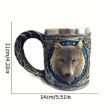 [Wolf Magic Mug] Gray Wolf Celtic Tribe Magic Resin Mug with Stainless Steel Rim | Suitable for Coffee, Tea, Cereal, And Drinks | Perfect for Halloween Parties And Kitchen Decor Featuring Wolf Forest Totem Beer Cup for Bar De