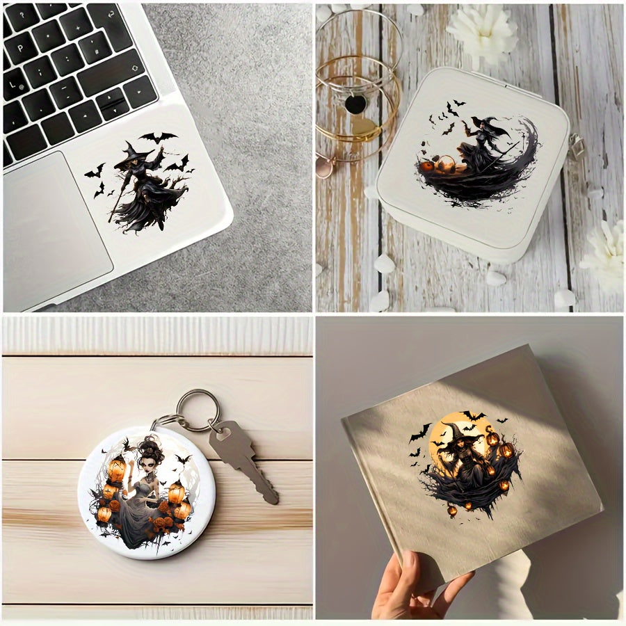 Halloween Witch & Bats PVC Decorative Stickers, 6PCS Waterproof UV DTF Transfer Decals for Glassware - Ideal for 16OZ Tumblers, Coffee Mugs, Bottles, DIY Art Craft Supplies