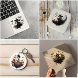 Halloween Witch & Bats PVC Decorative Stickers, 6PCS Waterproof UV DTF Transfer Decals for Glassware - Ideal for 16OZ Tumblers, Coffee Mugs, Bottles, DIY Art Craft Supplies