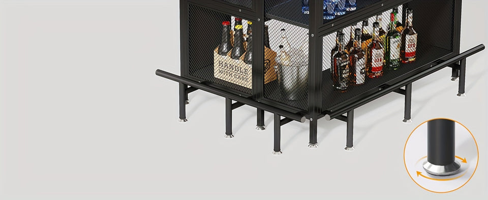 2-Tier L-Shaped Home Bar Unit with Stemware Racks & Footrest - Compact Coffee & Liquor Cabinet for Stylish Kitchen, Living Room or Pub Corner