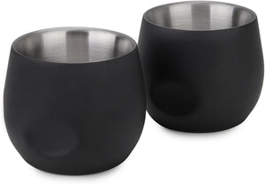 Stainless Steel Espresso Cups 2 Pcs Set, Double Wall Insulated Unbreakable Small Cup for Outdoor Events Picnics Party, Black 5 OZ