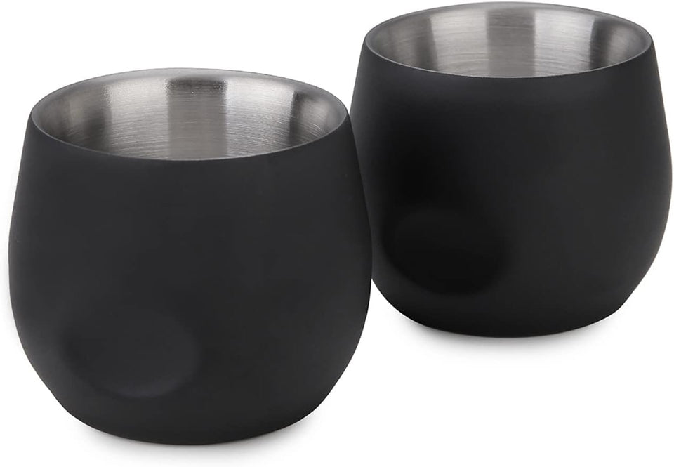 Stainless Steel Espresso Cups 2 Pcs Set, Double Wall Insulated Unbreakable Small Cup for Outdoor Events Picnics Party, Black 5 OZ