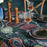 Cotton Cloth Art Dark Green Flower Restaurant Rectangular Table Cloth Tablecloth