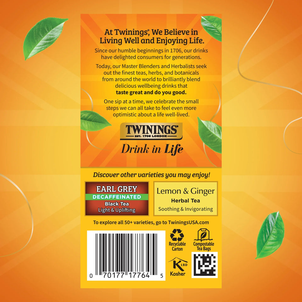 Lady Grey Decaffeinated Citrus Black Tea Bags, 20 Count Box
