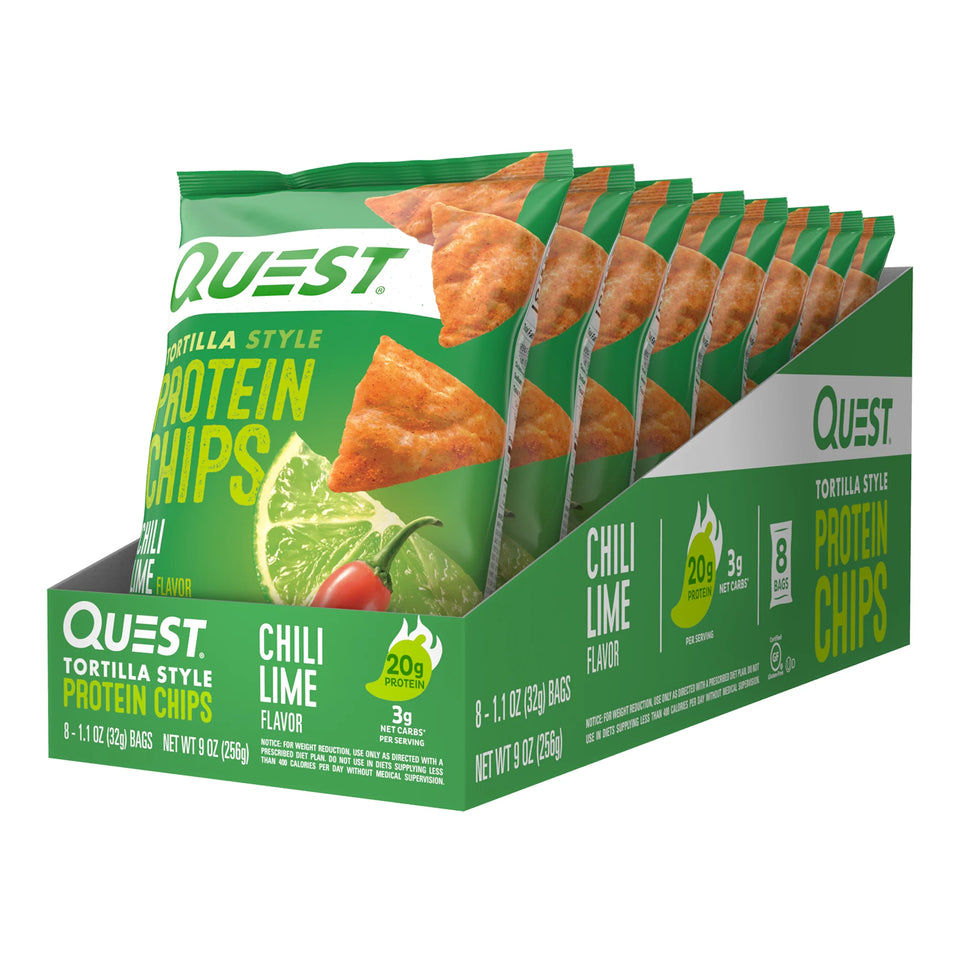 Quest Tortilla-Style Protein Chips, Low Carb, Baked, Keto-Friendly, Chili Lime, 8 Pack