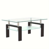 1pc JESAHAI Rectangle Glass Coffee Table, Clear Tempered Glass Side Center Tables with Black Metal Legs for Living Room