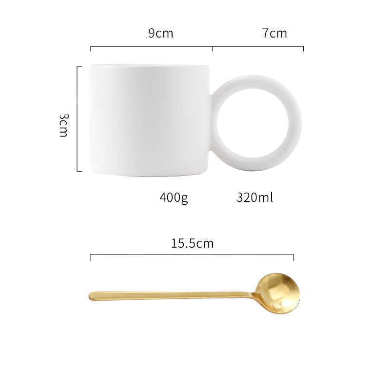 Big Ear Ceramic Cup With Spoon Office Coffee Home Milk Drinking Water