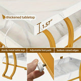 HOMIFLEX Coffee Table Modern Coffee Tables for Living Room White Marble Coffee Table Led Coffee Table with Storage 2-Tier Wood Center Table, Gold and White