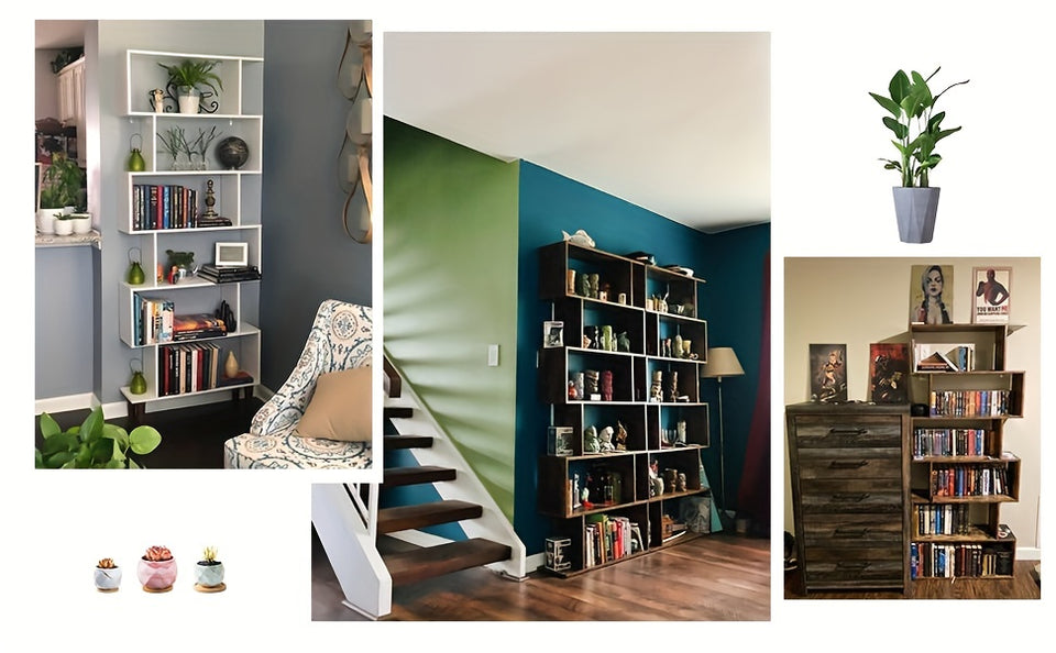 1pc Costway 6 Tier S-Shaped Bookshelf Storage, Display Bookcase Decor Z-Shelf, Coffee