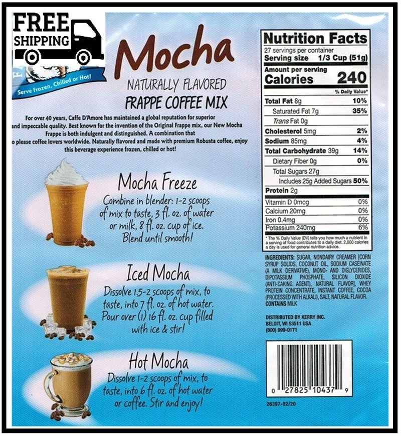 Davinci Gourmet Frappe Freeze Frappe Coffee Mix, Mocha, 3 Lb Bag, 27 Servings