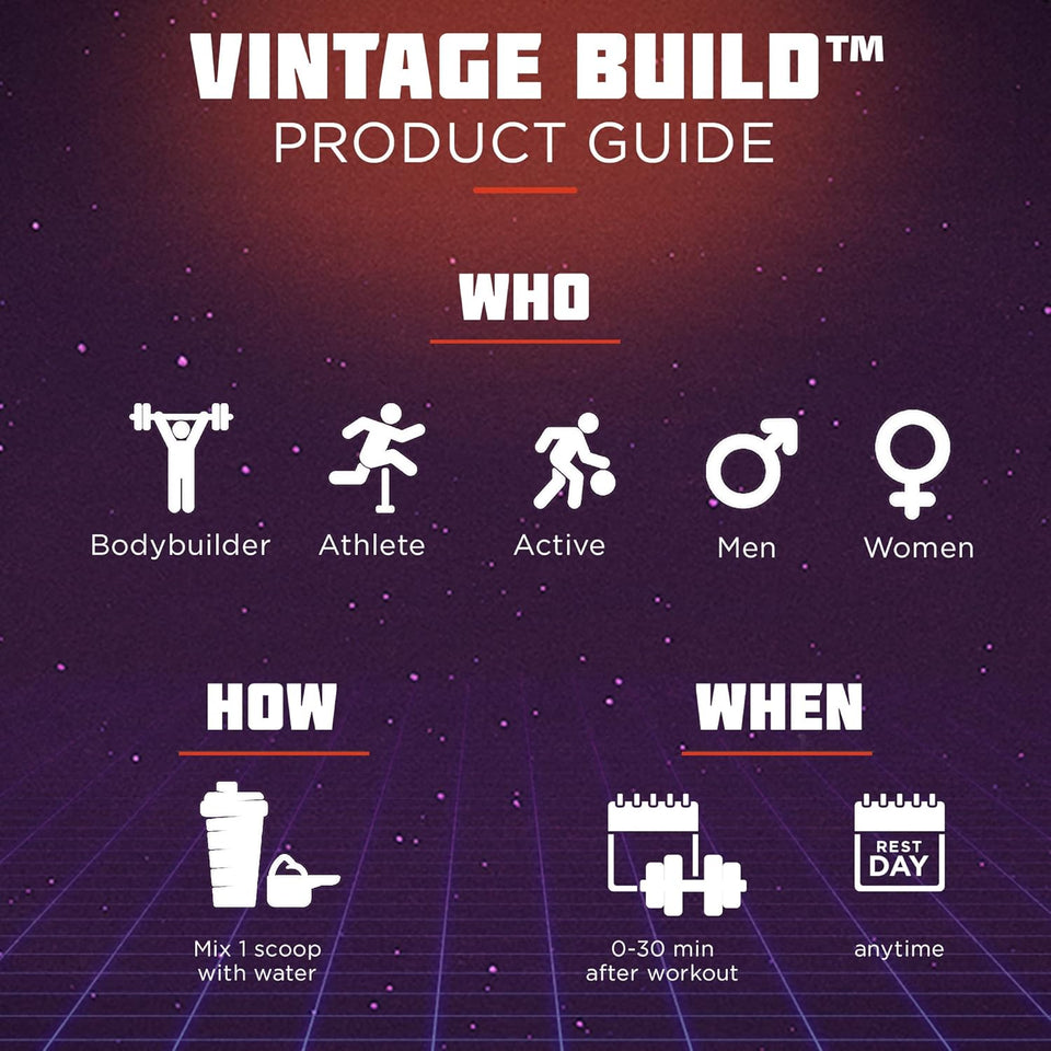 Vintage Build – Post Workout Recovery & Muscle Building Powder Drink for Muscular Strength & Growth - Reduces Soreness – Creatine Monohydrate, Bcaas, L-Glutamine – Fresh Berries Flavor – 377G