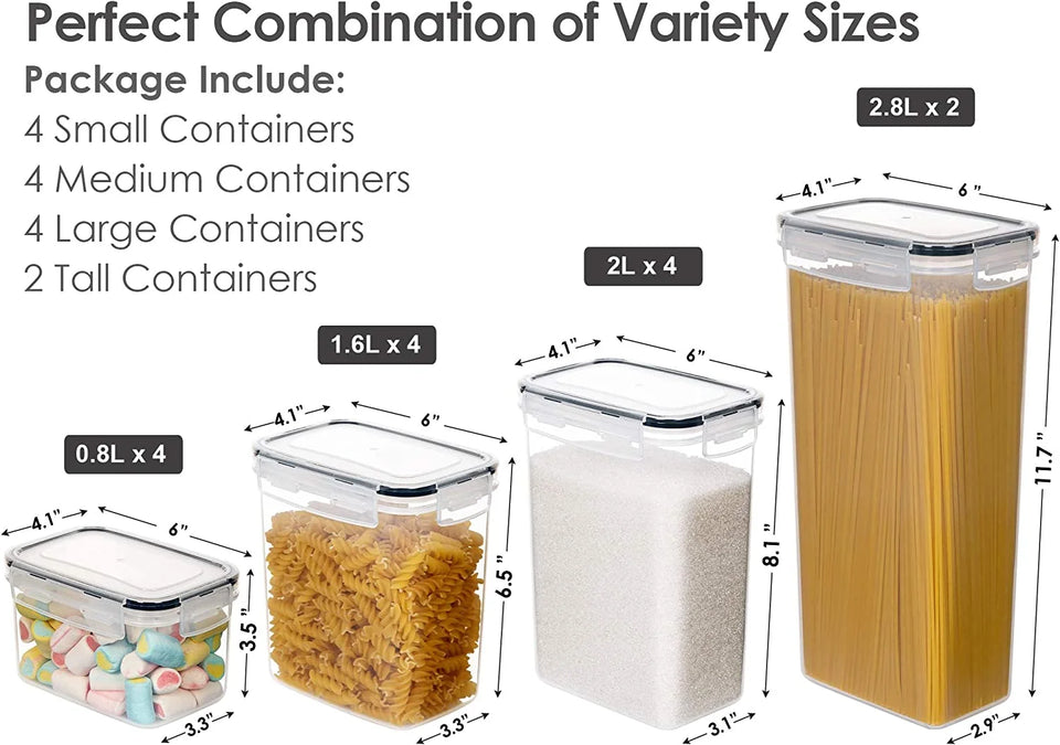 Airtight 14Pcs Food Storage Container Set - for Cereal, Sugar, Snacks & Rice