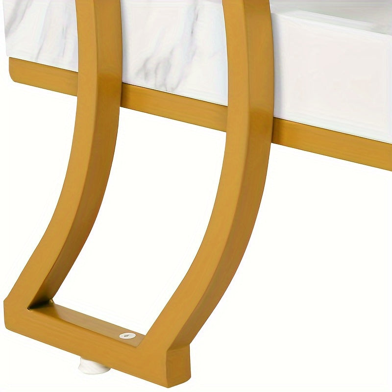 HOMIFLEX Coffee Table Modern Coffee Tables for Living Room White Marble Coffee Table Led Coffee Table with Storage 2-Tier Wood Center Table, Gold and White