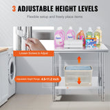 Stainless Steel Prep Table, 35 X 24 X 31 Inch, 700 Lbs Load Capacity, Heavy Duty Metal Worktable With 3 Adjustable Height Levels, Commercial Workstation For Kitchen Garage Restaurant