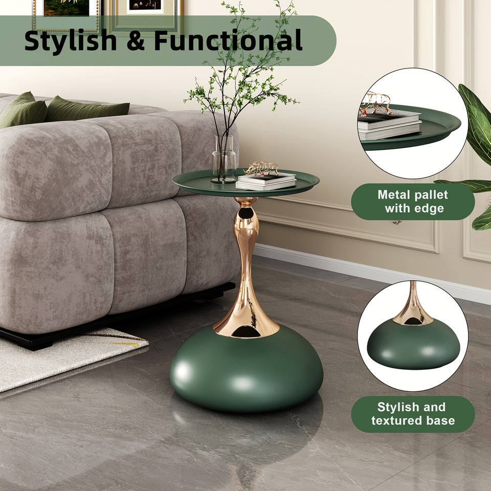 Round Small Metal Side Table, Mid Century End Table, Vintage Pedestal Accent Coffee Table for Small Spaces, Living Room, Bedroom Balcony and Office