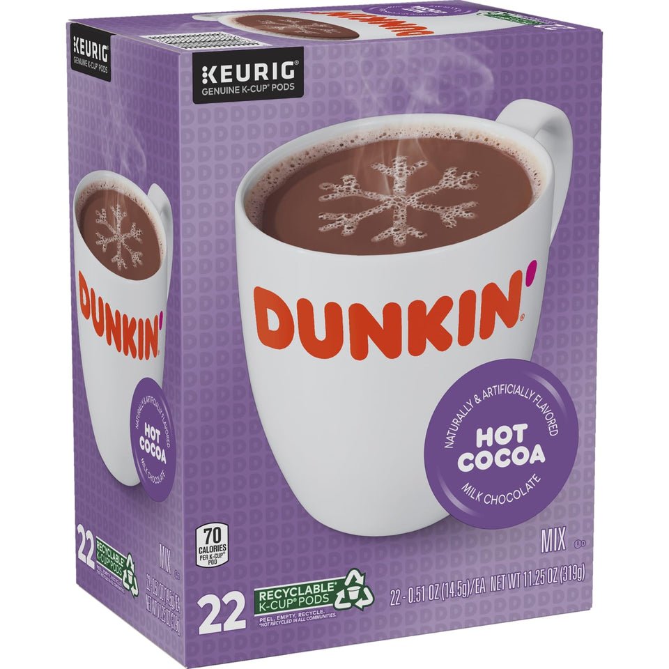 Dunkin Donuts Hot Cocoa K Cup Pack of 22 Single Serve Milk Chocolate Pods