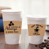 50-Pack Disposable Kraft Paper Coffee Cup Sleeves - Insulating Ripple Wrap Jackets for Hot or Cold Drinks, Fits 12-20 oz Cups - Printed Designs for Hand Protection