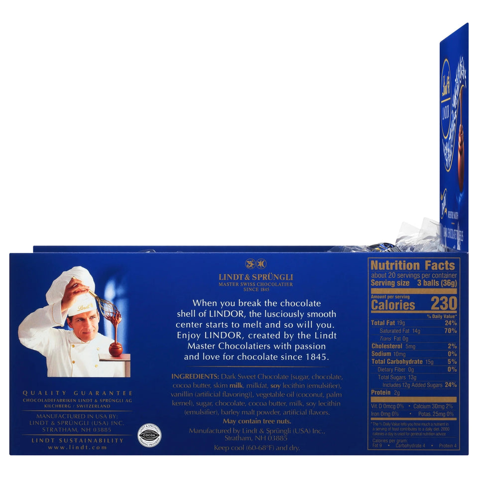 Lindor Dark Chocolate Candy Truffles, 25.4 Oz., 60 Count