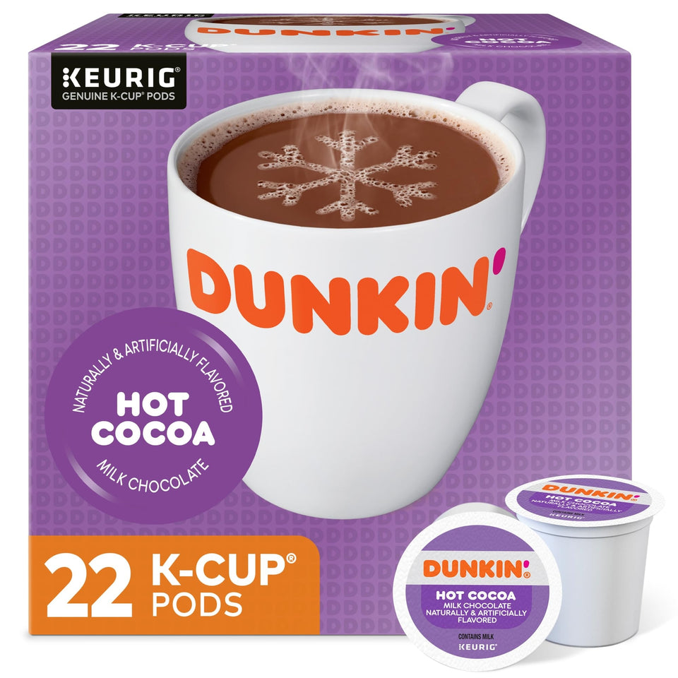 Dunkin Donuts Hot Cocoa K Cup Pack of 22 Single Serve Milk Chocolate Pods