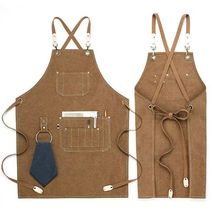 Kitchen Apron Heavy Duty Canvas Barber Work Aprons Unisex Cross Straps Adjustable Salon Hairdresser Bib PU Leather Apron for Men