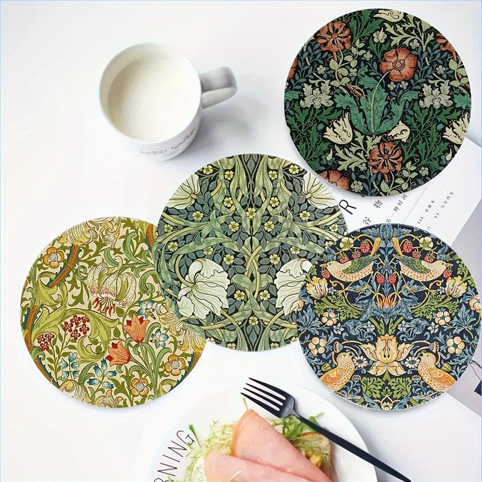 6pcs Botanical Wooden Coaster Set - Heat-Resistant & Decorative, Perfect for Home & Coffee Shops, Ideal for Halloween, Christmas, Mother's Day & Graduation Gifts