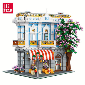 JIE-STAR 3725pcs Sakura Restaurant Street Scene Building Blocks Set - Creative Home Decor, Romantic Architectural Model Kit for Display