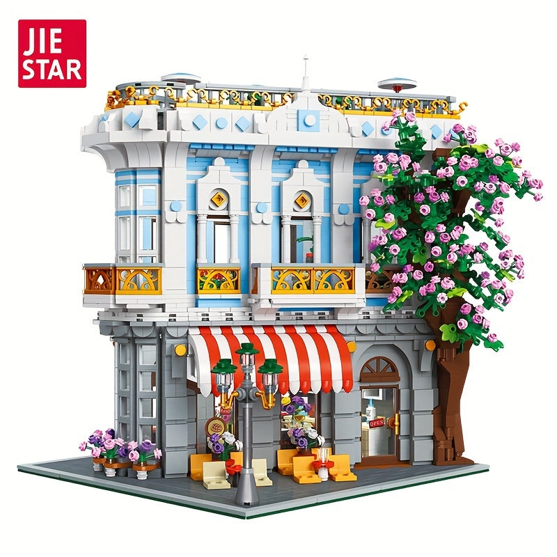 JIE-STAR 3725pcs Sakura Restaurant Street Scene Building Blocks Set - Creative Home Decor, Romantic Architectural Model Kit for Display