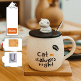 Cute Mark Ceramic Cup Female Coffee Spoon With Lid Cat Home Breakfast