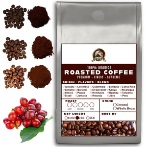 32 OZ 2LB Specialty Whole Bean and Ground Coffee Supreme Finest Artisan for Drips Cold Brew Espresso French Press Dark Medium Light Roast from Vanuatu Sumatra Ethiopia Brazil Kenya Colombia Guatemala Burundi Costa Rica East Java El Salvador Honduras etc