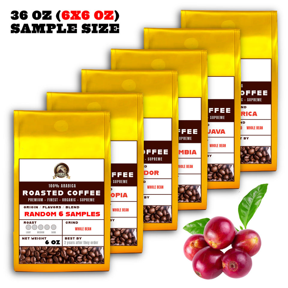 36OZ Random 6 x 6 OZ Sample Size Coffee Beans Roasted Espresso Coffee Supreme Finest Artisan Beans vary from Vanuatu Sumatra Ethiopia  Brazil Kenya Colombia Guatemala Burundi Costa Rica East Java El Salvador Honduras etc